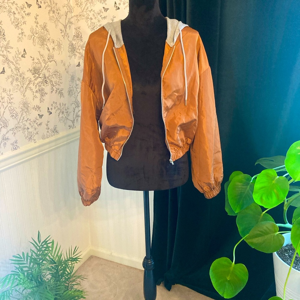 NEVER WORN Bomber Jacket With Sweatshirt Hood.